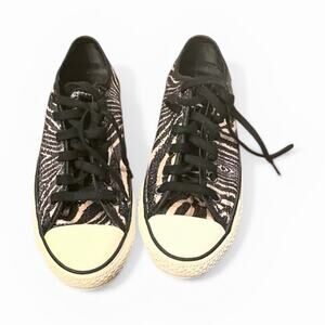 Converse Chuck Taylor All Star OX Zebra Print Sequin LowTop Black Beige Y2KStyle